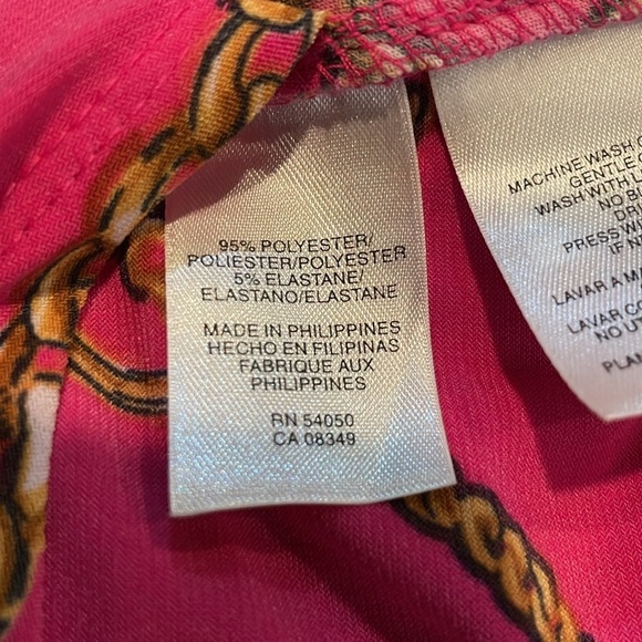 Nine and Co Faux Wrap Dress Hot Pink Gold Chain Print V-neck Cocktail Size S NWT - Picture 8 of 10